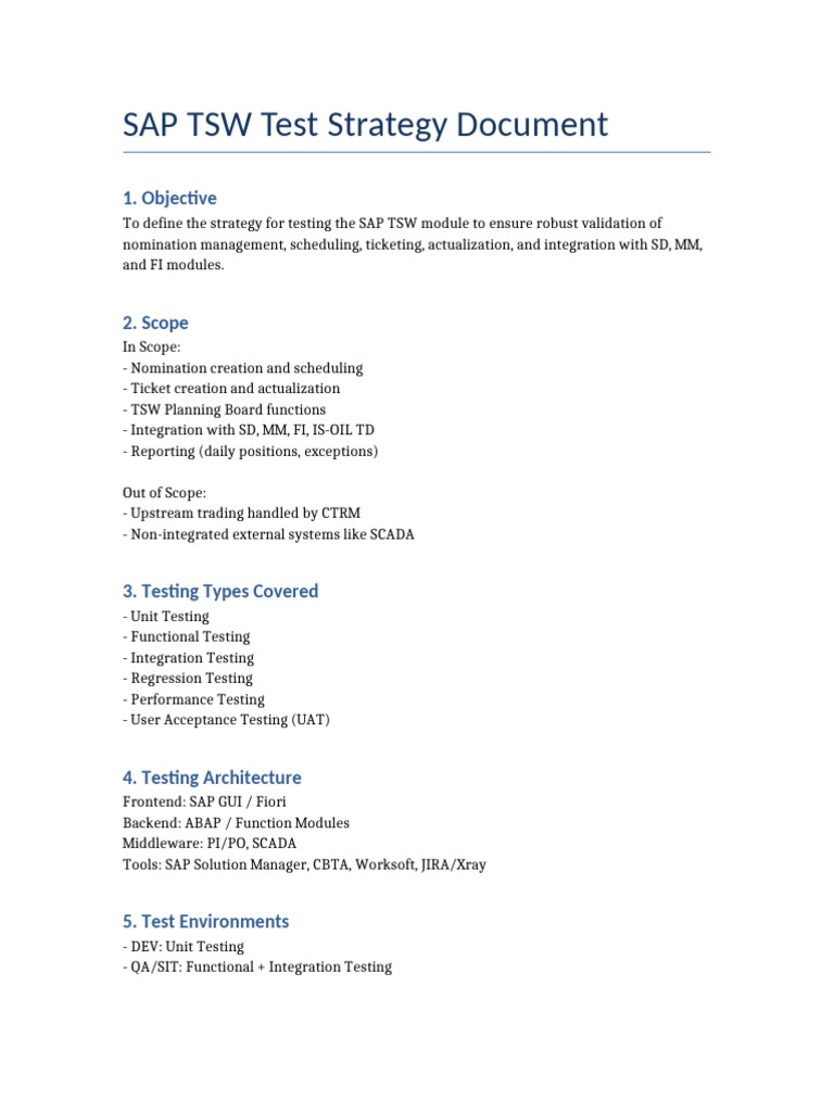SAP TSW Testing Strategy Overview | PDF
