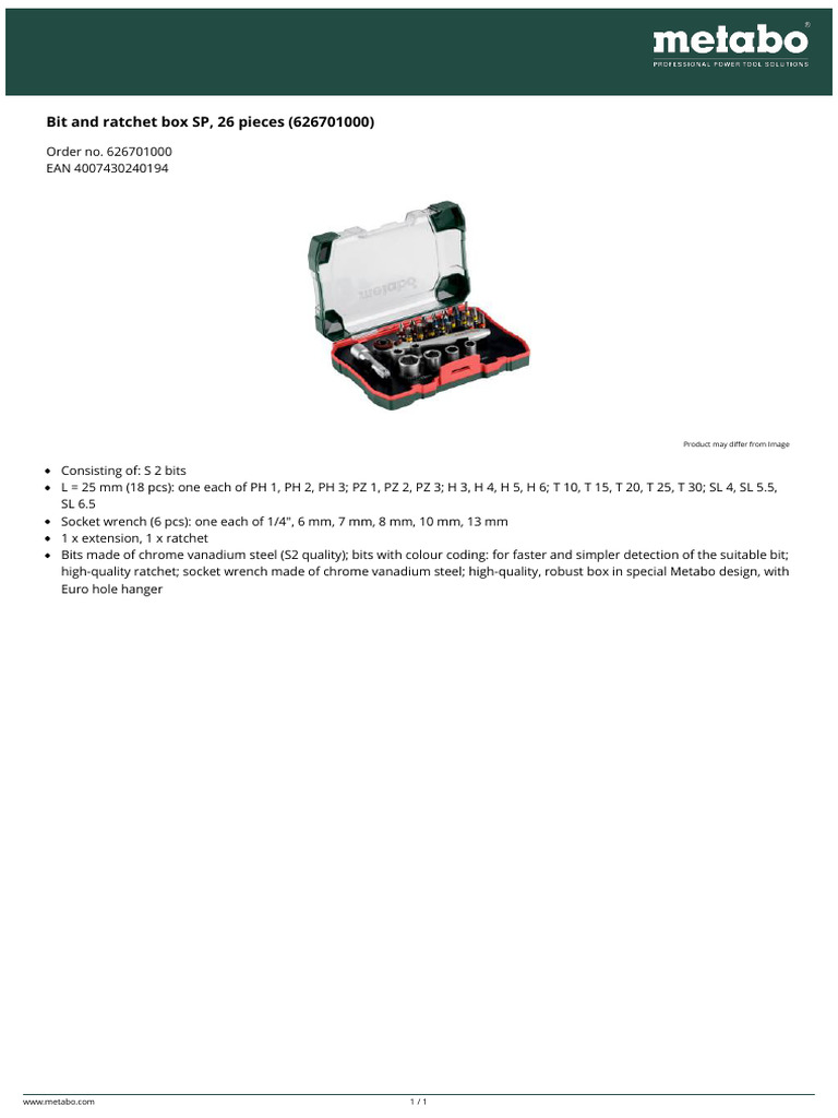 26-Piece Bit and Ratchet Box Set | PDF