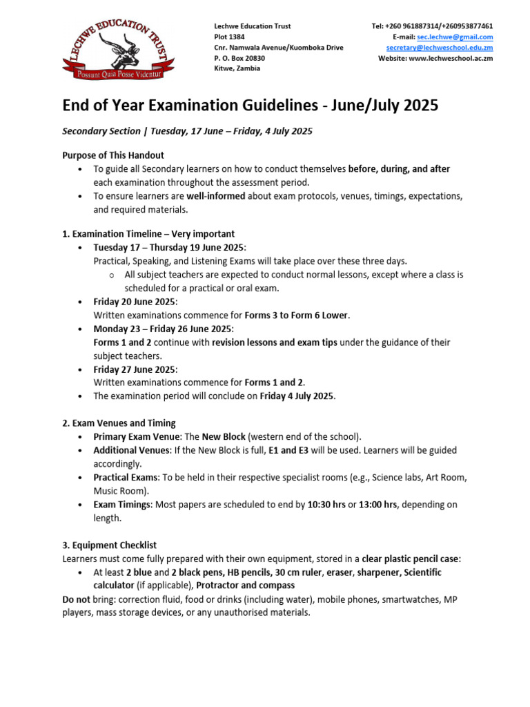 2025 Secondary Exam Guidelines | PDF