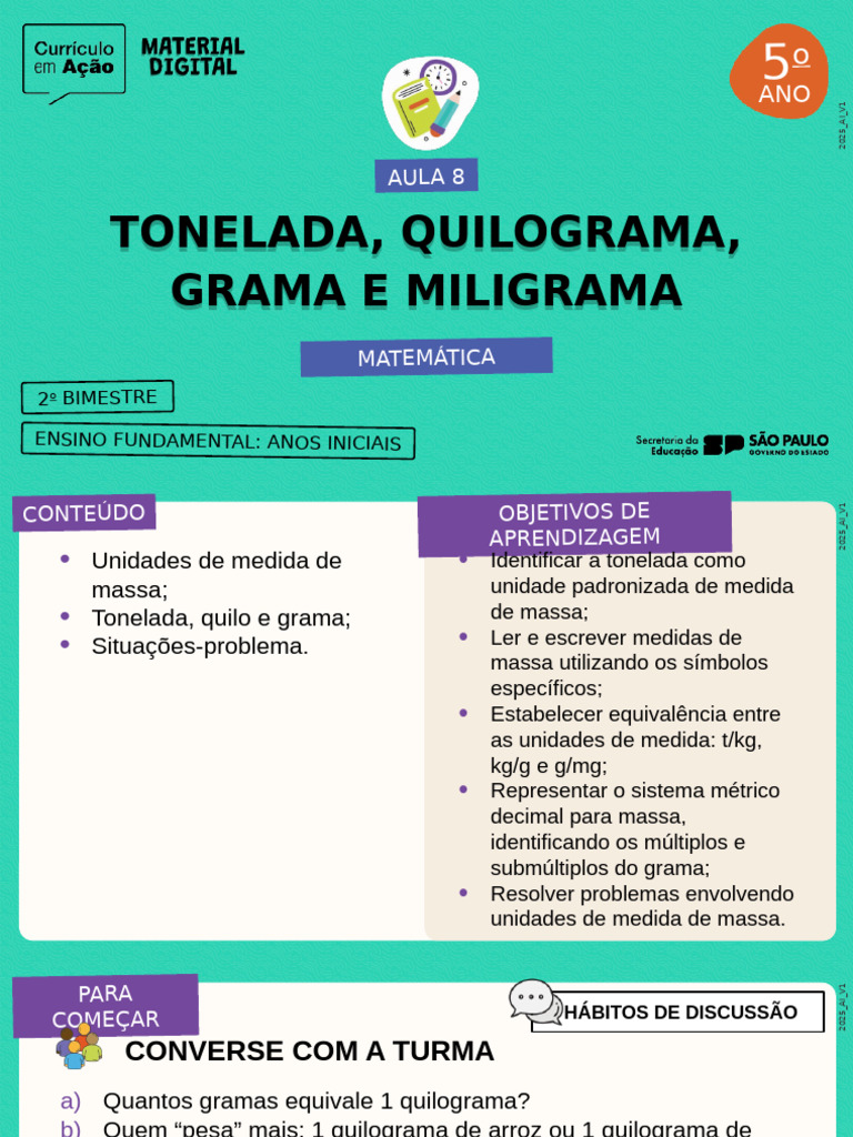 Medidas de Massa: Tonelada e Quilograma | PDF | Quilograma | Grama ...