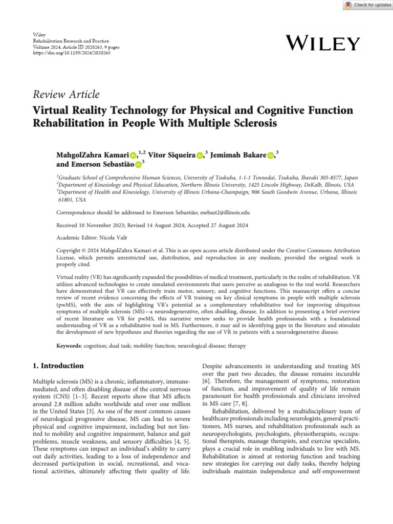 Rehabilitation Research and Practice - 2024 - Kamari - Virtual Reality ...