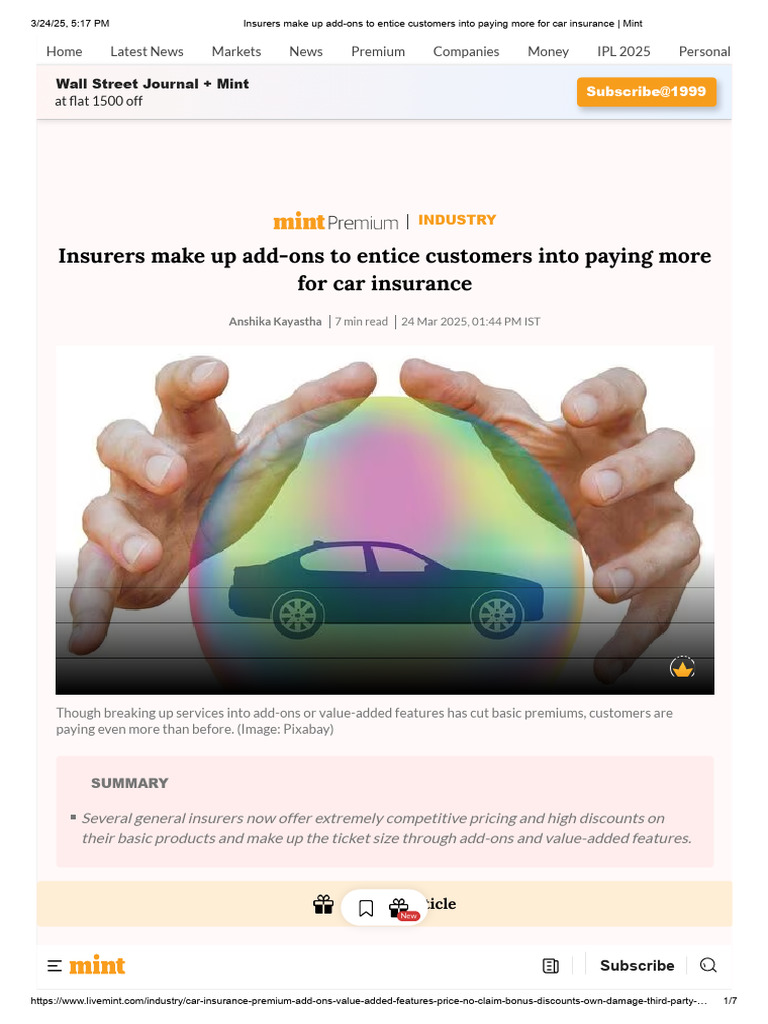 Car Insurance: Add-Ons Drive Costs Up | PDF | Insurance | Vehicle Insurance