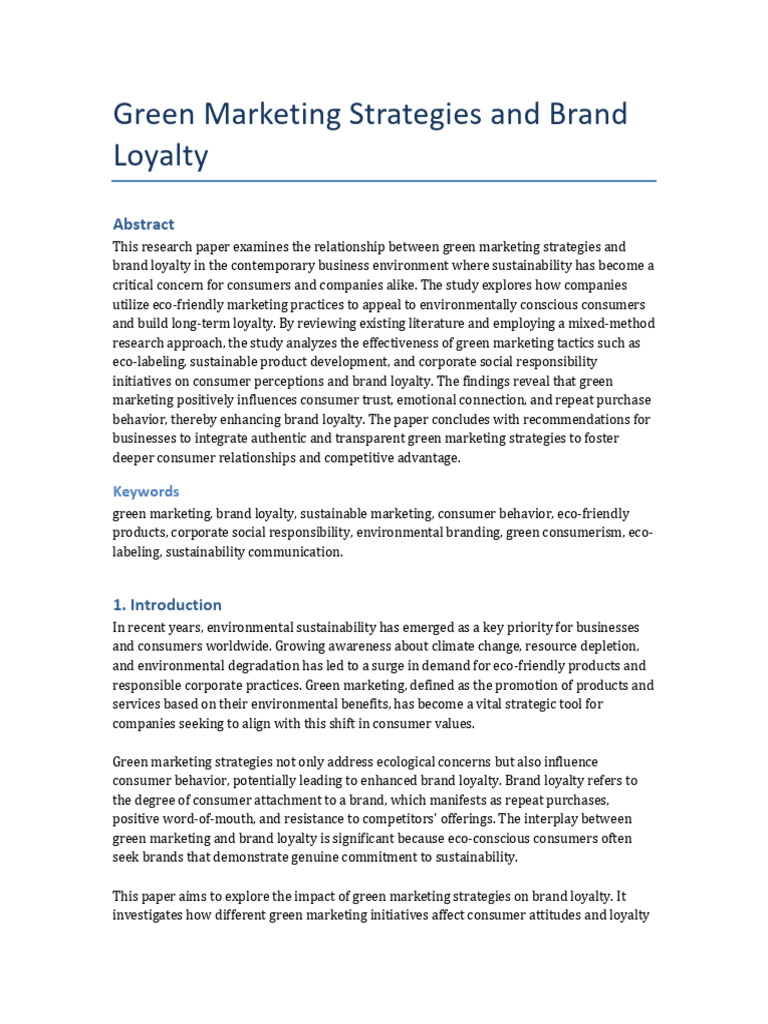 Green Marketing's Impact on Brand Loyalty | PDF | Corporate Social ...