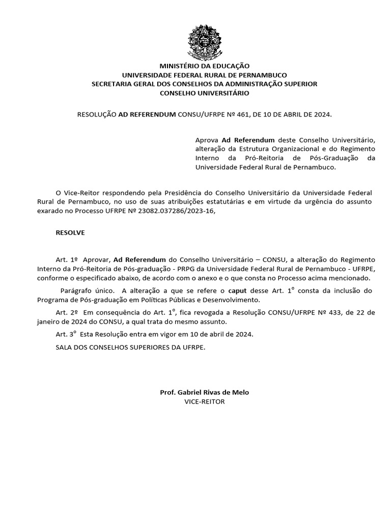Alteração do Regimento da PRPG UFRPE | PDF | Pós-graduação | Formação ...