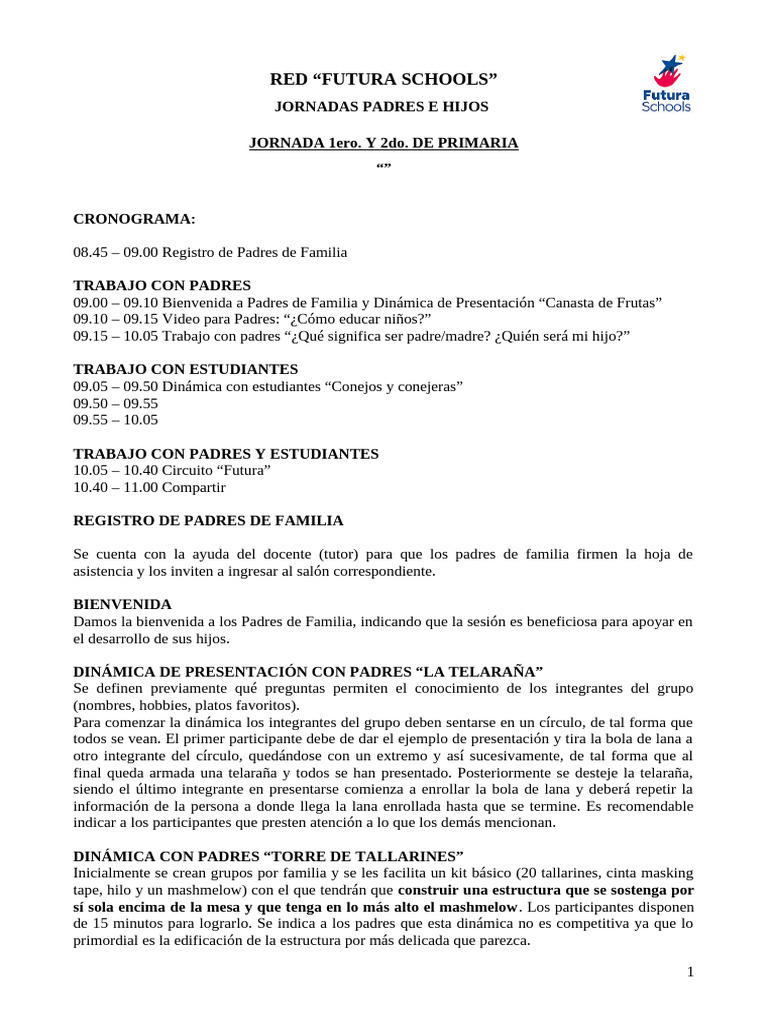 Jornada 1ero. y 2do. de Primaria - Guía | PDF | Teoría de apego | La ...