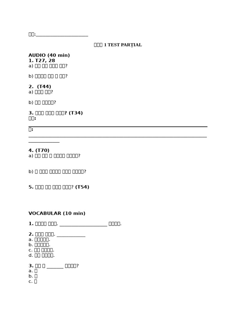 Test Partial Hangugeo 1 | PDF