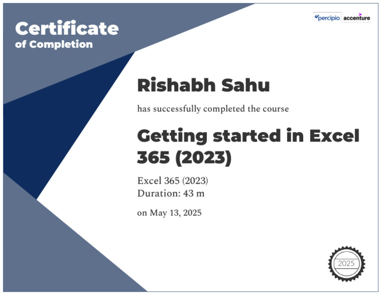 Excel 365 Course Completion Certificate | PDF