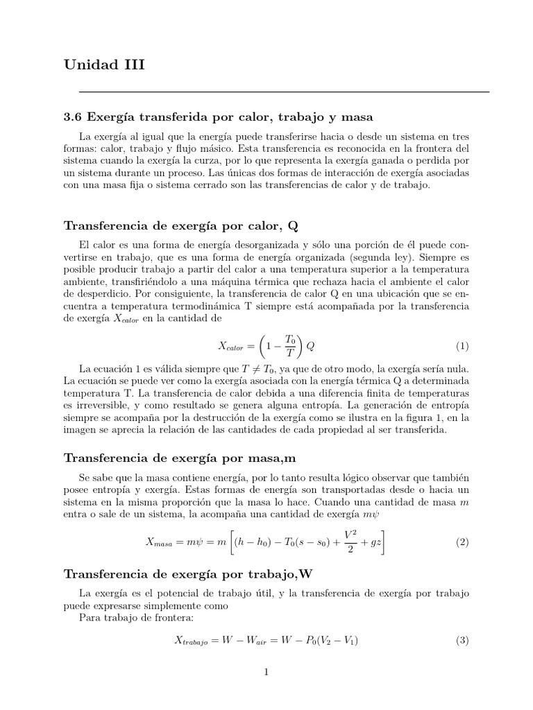 Transferencia de Exergía en Sistemas Termodinámicos | PDF | Calor ...