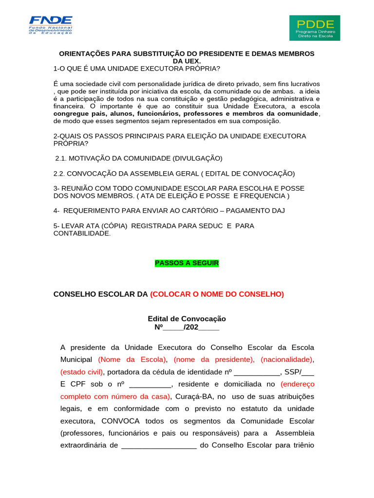 Orientações para Substituição Do Presidente e Demais Membros Da Uex | PDF