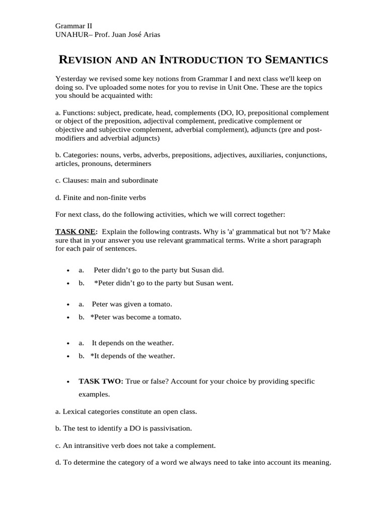 Grammar II: Semantics and Syntax Review | PDF | Part Of Speech | Adverb