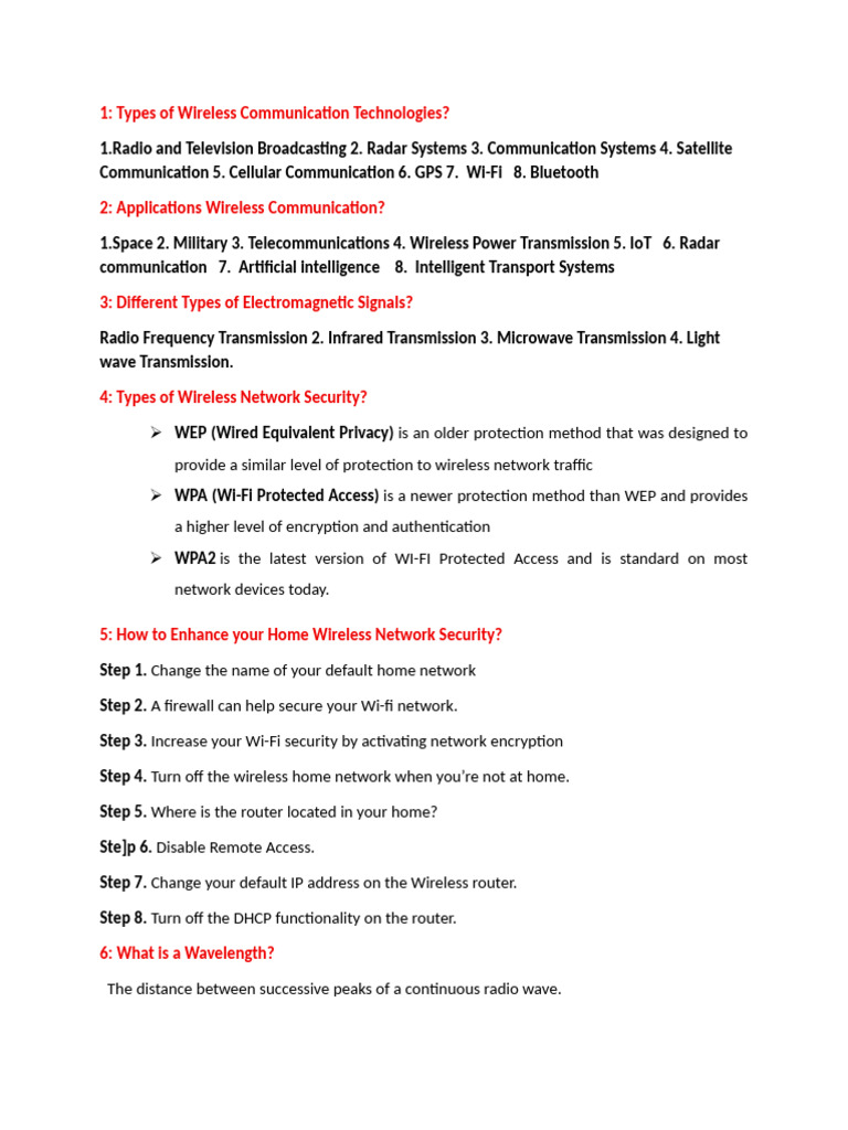 Types of Wireless Communication Technologies | PDF | Radio | Wireless