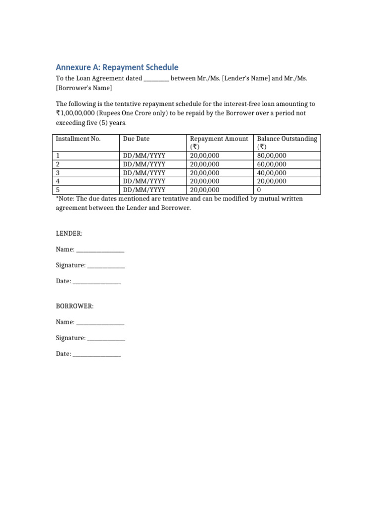 Repayment Schedule Annexure A | PDF