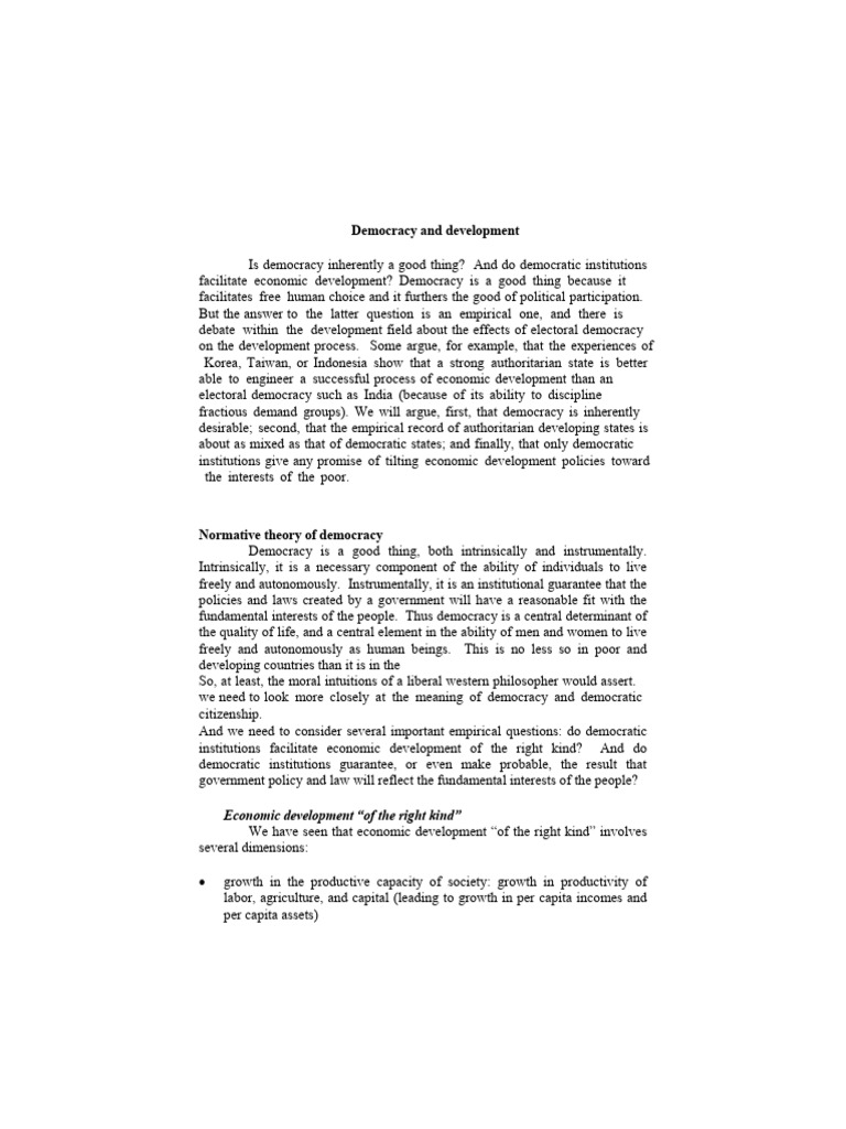 Democracy's Role in Economic Development | PDF | Democracy | Political ...