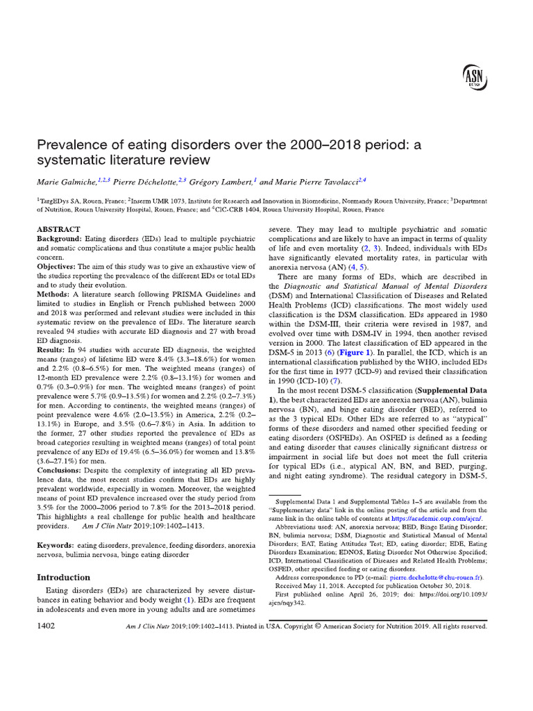 Prevalence of Eating Disorders | PDF