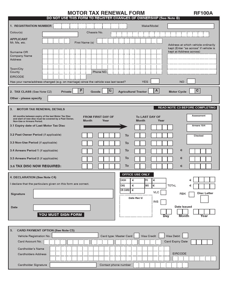 Motor Tax Renewal Form RF100A | PDF | Credit Card | Payments