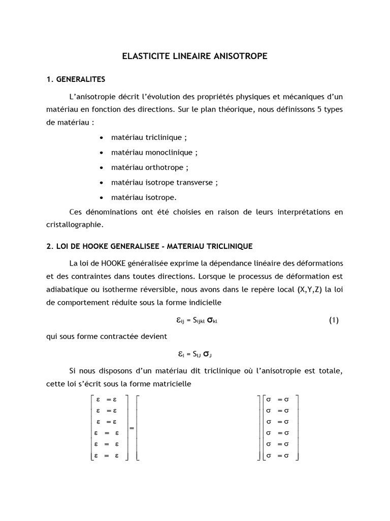 Élasticité Linéaire des Matériaux Anisotropes | PDF | Élasticité ...