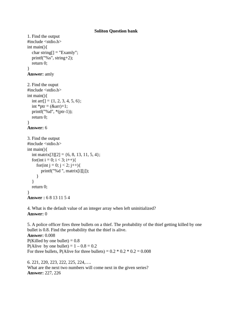 Soliton Programming Question Bank | PDF | Computer Programming ...