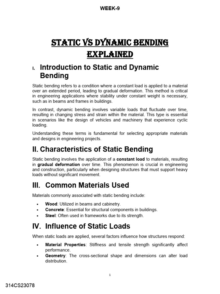 Static vs Dynamic Bending Explained | PDF | Bending | Structural Load