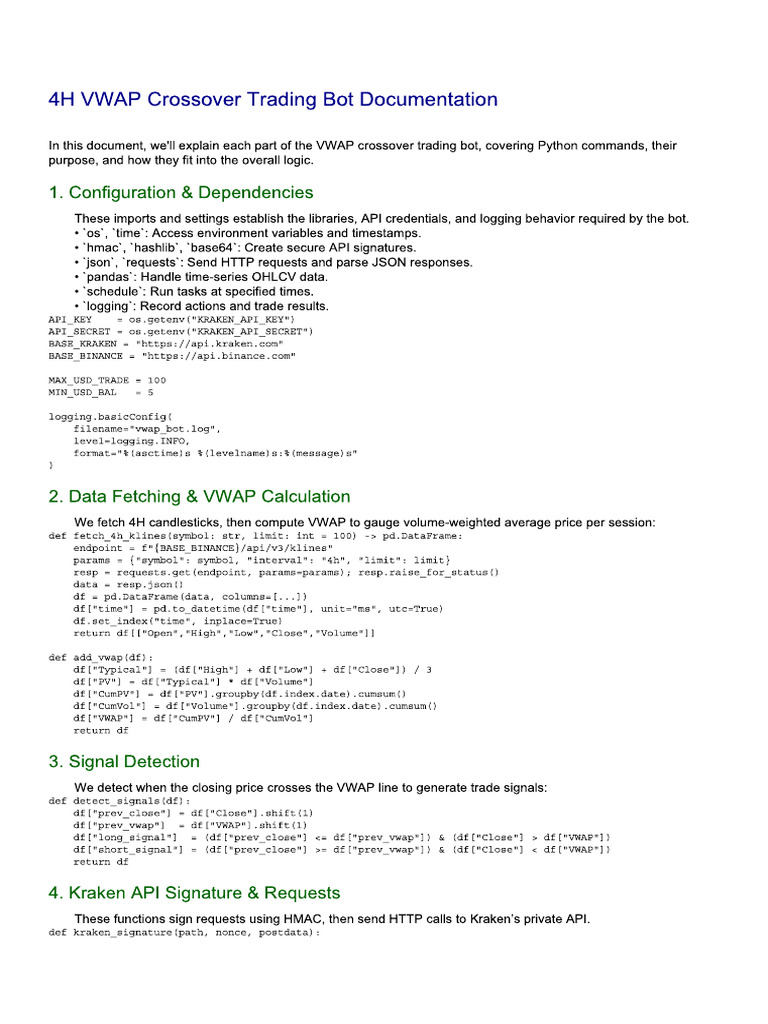 4H VWAP Crossover Trading Bot Documentation | PDF