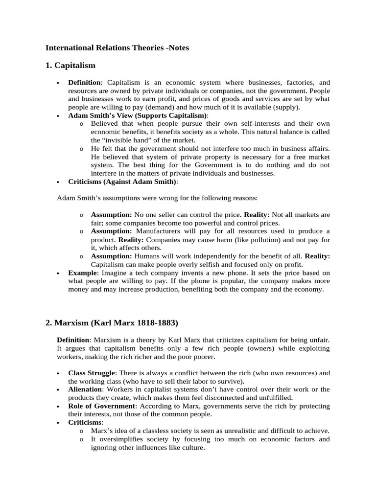 Overview of International Relations Theories | PDF | Capitalism | Feminism