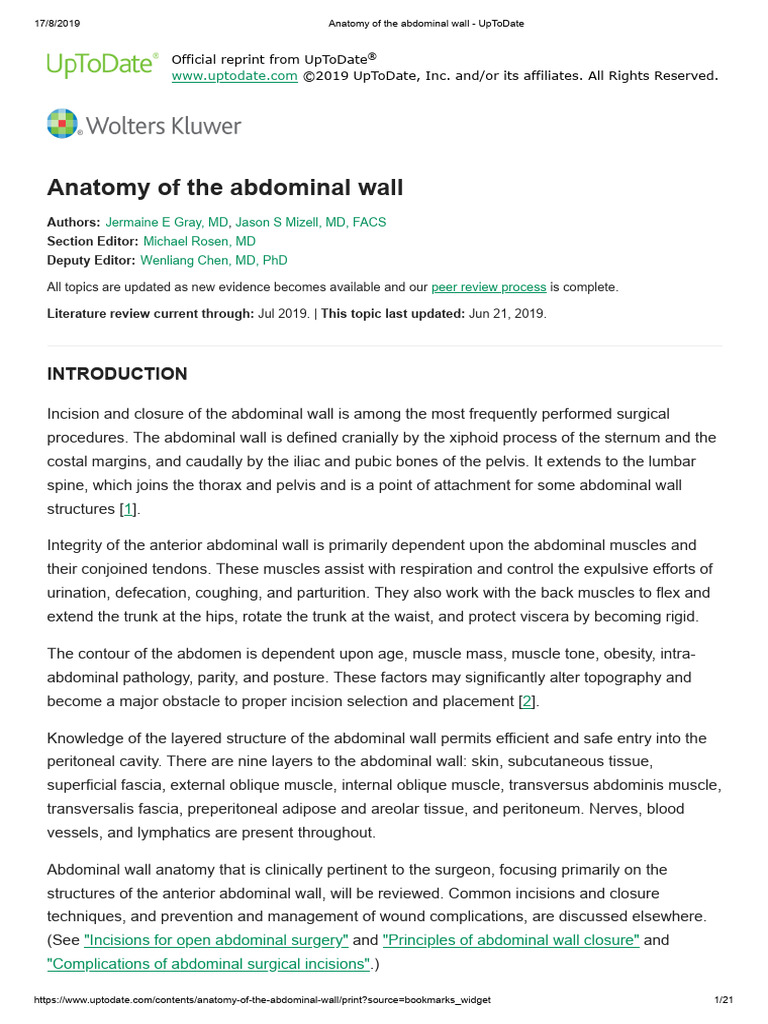 Anatomy of The Abdominal Wall - UpToDate | PDF | Abdomen | Vein