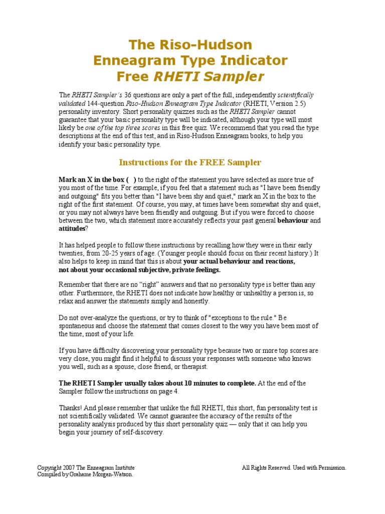 RHETI SamplerHC | PDF | Personality Type | Enneagram Of Personality