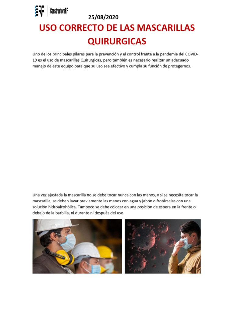 Uso Correcto de Las Mascarillas Quirurgicas | PDF