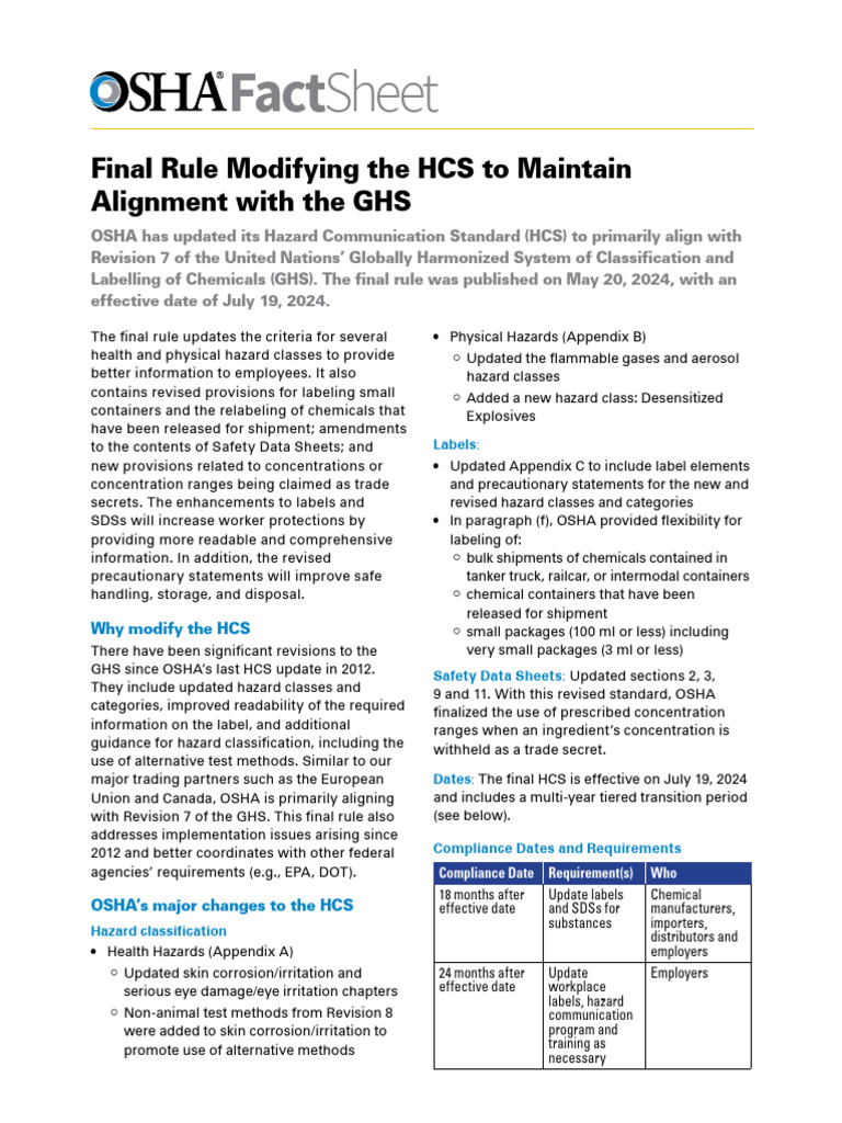 OSHA HCS Update: GHS Revision 7 Changes | PDF | Occupational Safety And ...