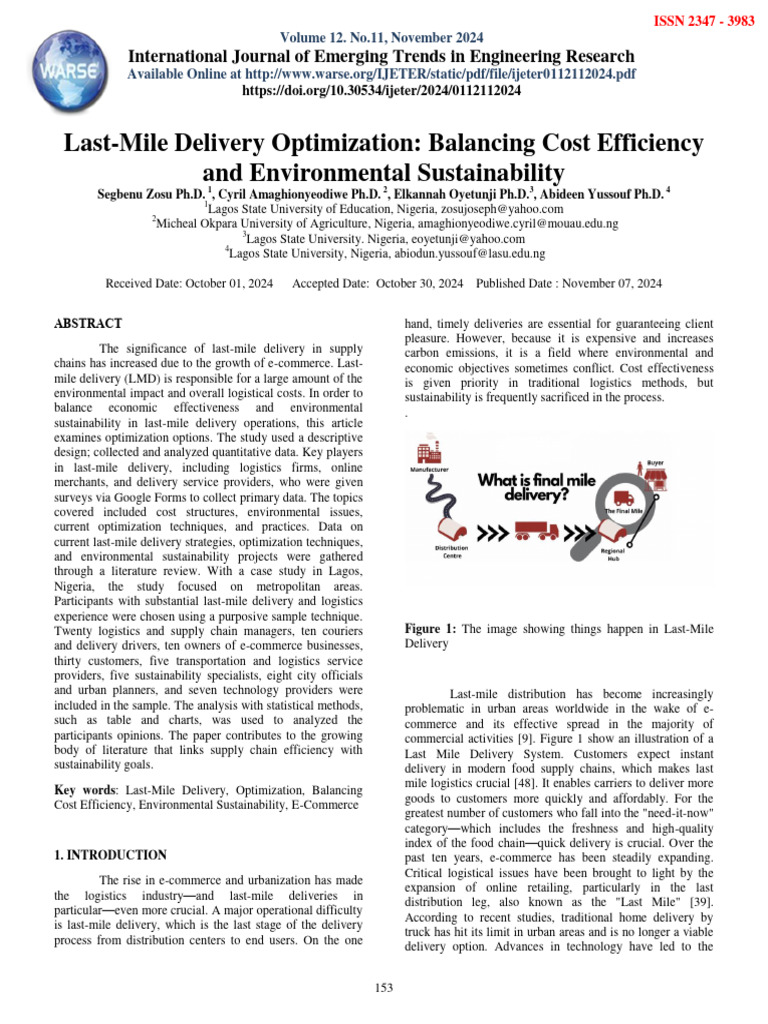 Last Mile Delivery Optimization Balancin | PDF | Logistics | E Commerce