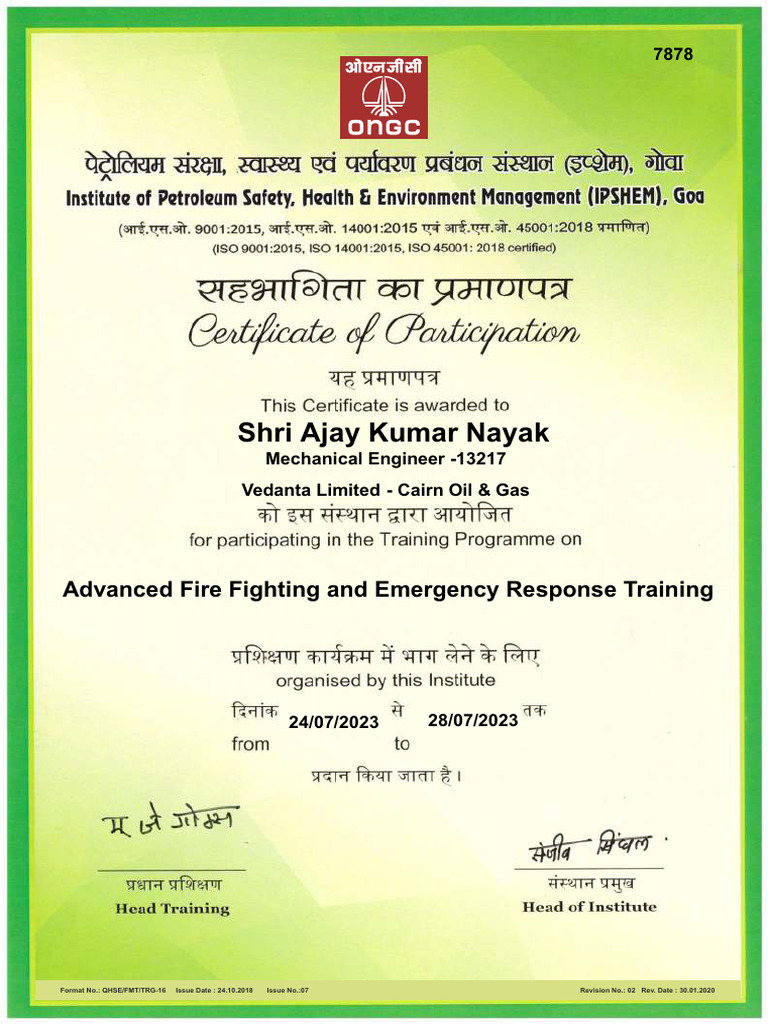 Advanced Fire Fighting Training Records | PDF