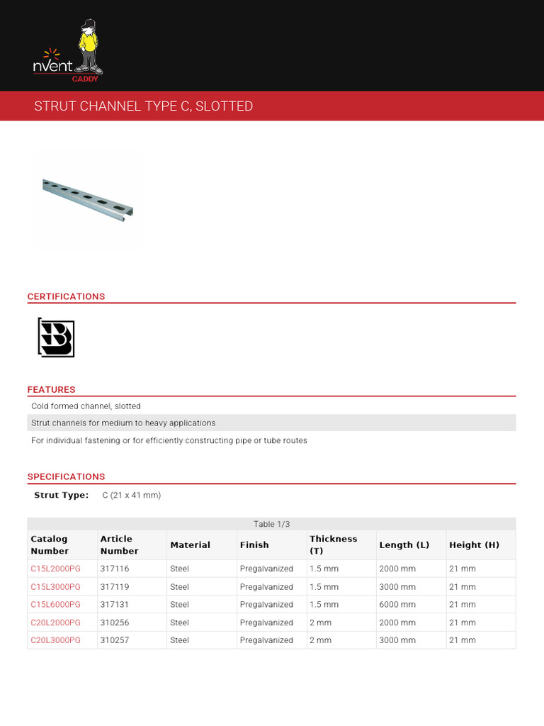 Slotted Strut Channel Type C Specifications | PDF | Metals | Materials