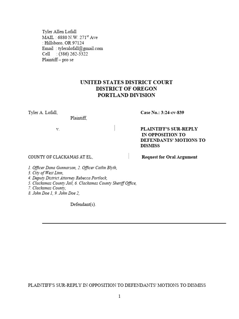 Sur-Reply Against Defendants' Dismissal Motions | PDF | Lawsuit ...