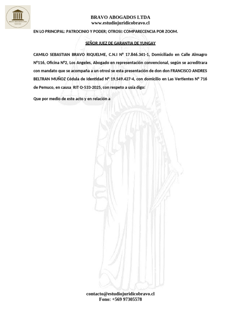 Patrocinio Legal en Causa RIT O-533-2025 | PDF