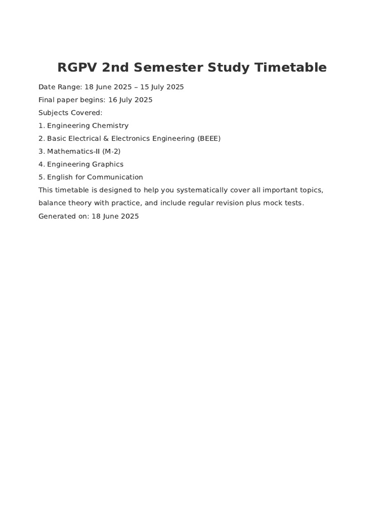 RGPV 2nd Semester Timetable 2025 | PDF | Fourier Transform | Electronic ...