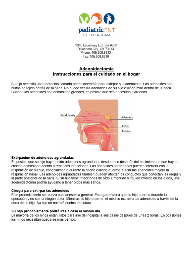 Adenoidectomy-Instructions ES | PDF | Medicamentos con receta ...