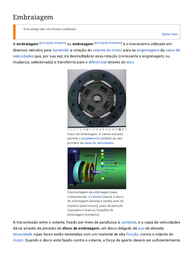 Embraiagem - Wikipédia, A Enciclopédia Livre | PDF | Embreagem ...