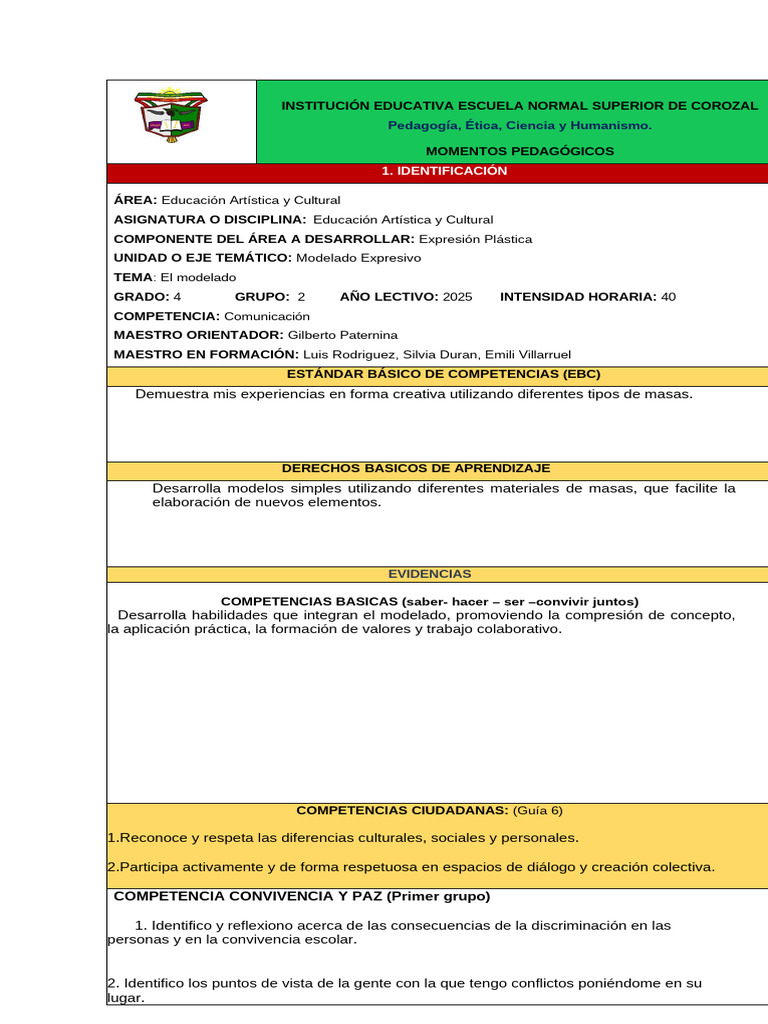 Copia de Formato Plan de Clases de Artistica | PDF | Educación en artes ...