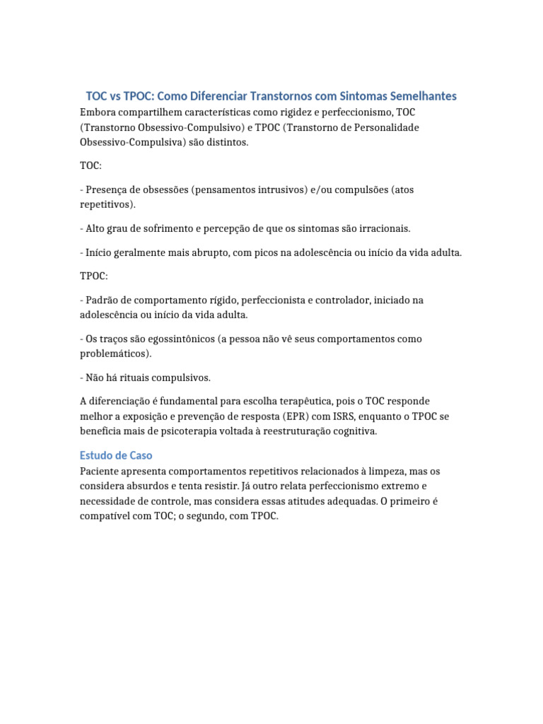 Diferenças entre TOC e TPOC | PDF