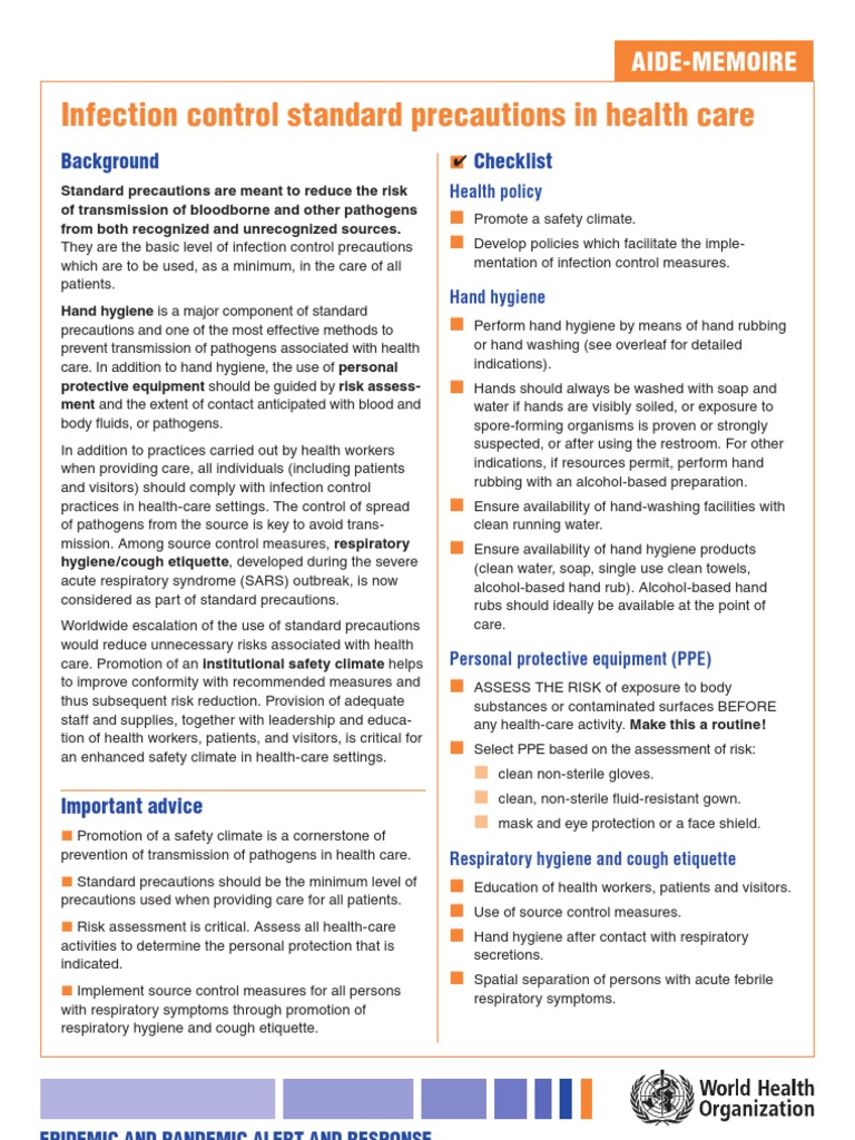 Infection Control Standard Precautions in Health Care AideMemoire