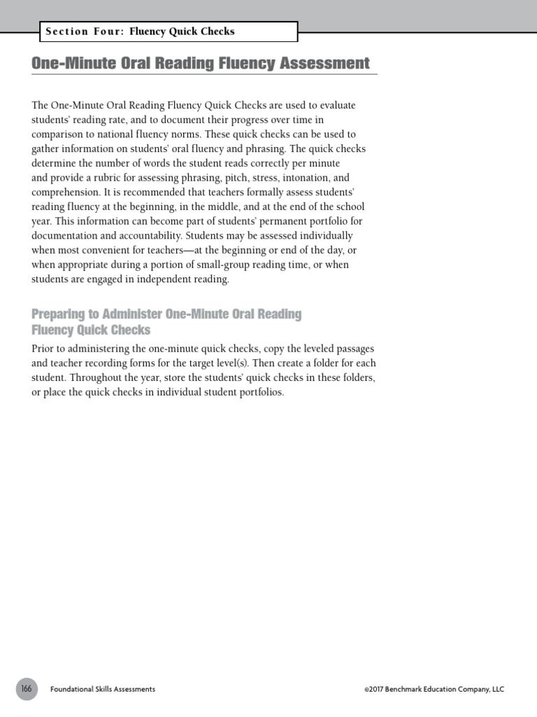 One-Minute Oral Reading Fluency Guide | PDF | Fluency | Reading ...