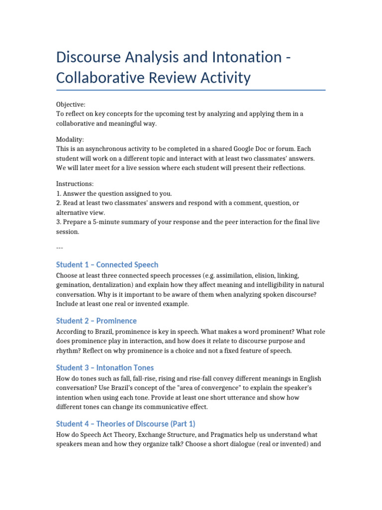 Discourse Review Activity | PDF