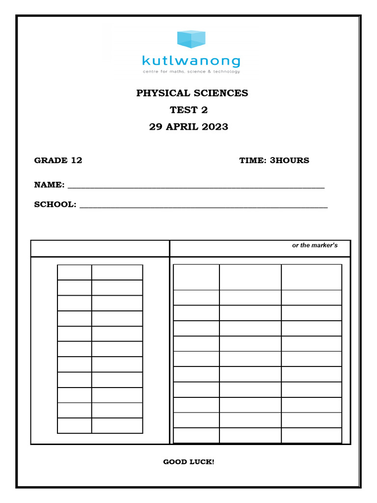 Grade 12 Physical Sciences Test 2 Guide | PDF | Chemical Reactions | Alkane