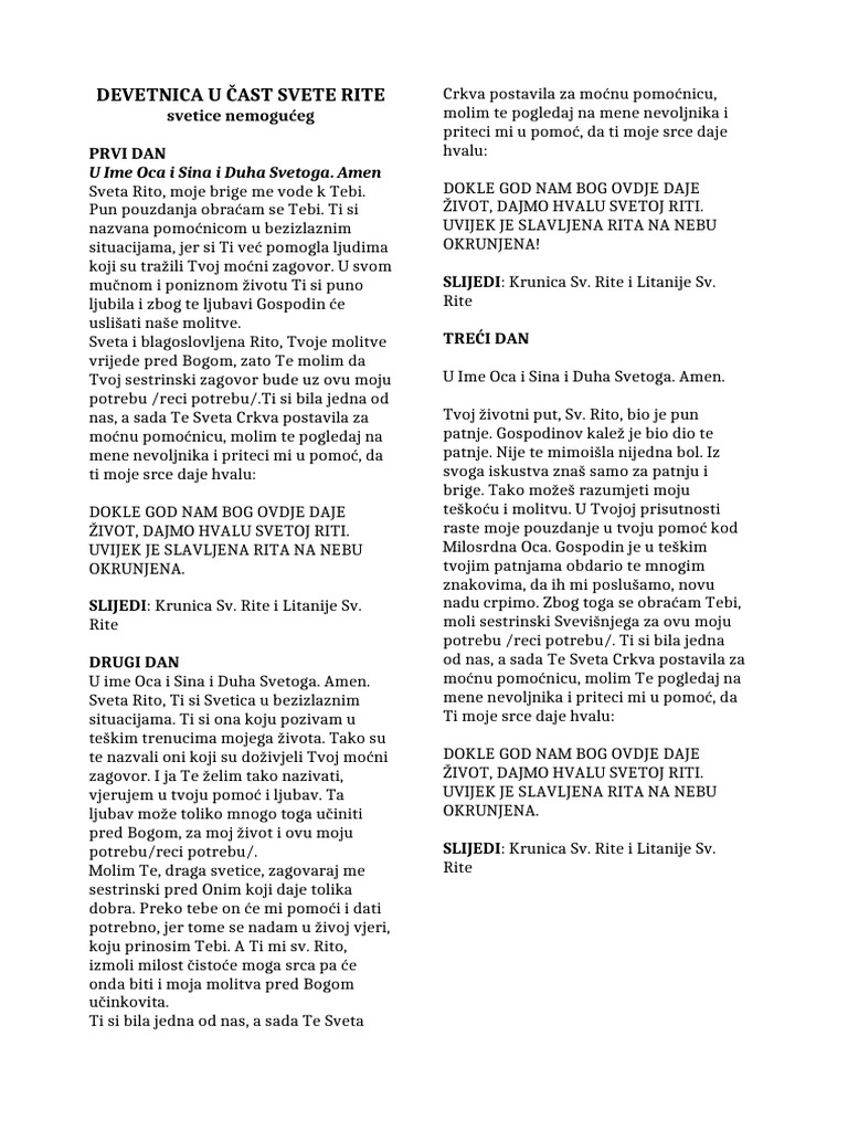 Devetnica Sv. Riti - Print | PDF
