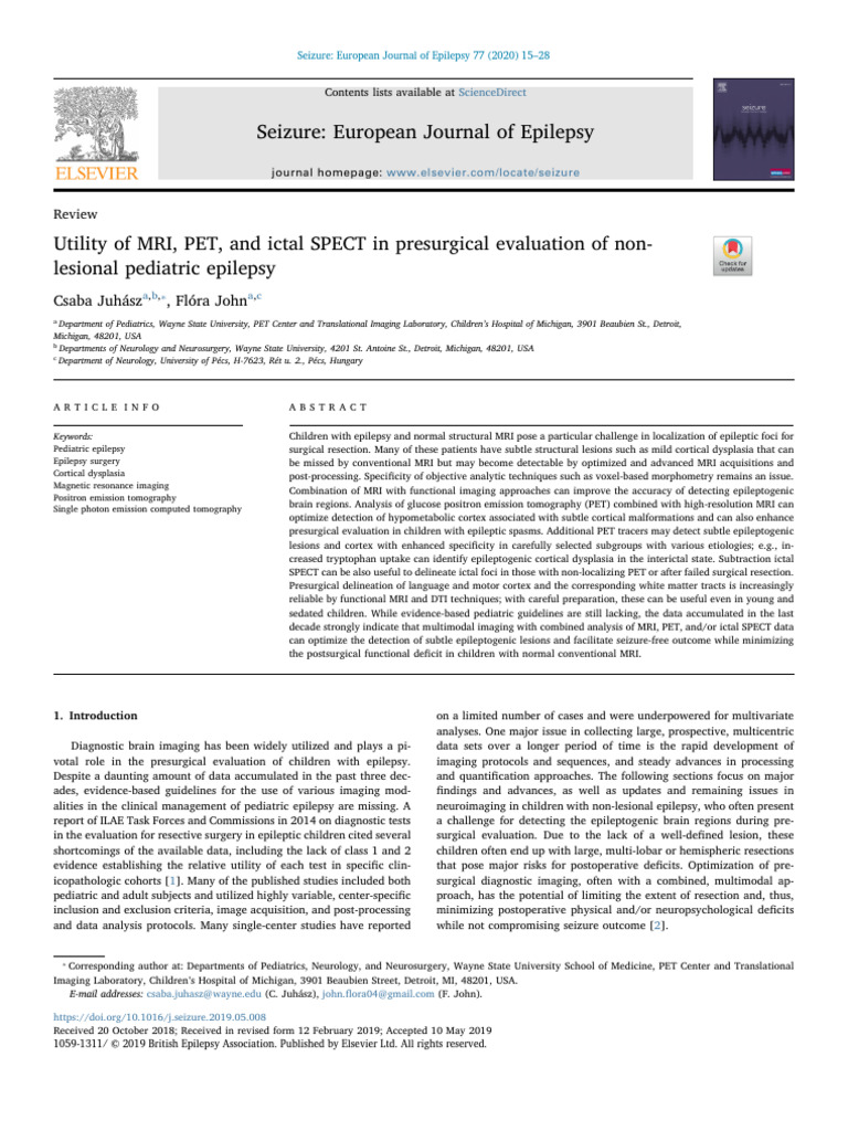 Utility of MRI, PET, and Ictal SPECT in Presurgica | PDF | Positron ...
