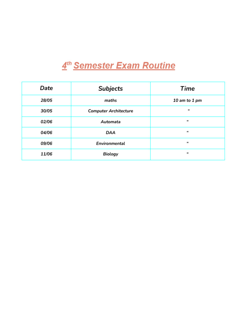4th Semester Exam Routine | PDF