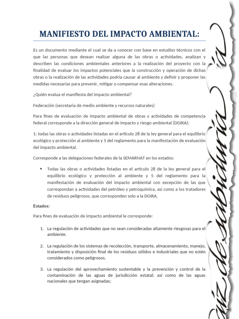 Manifiesto Del Impacto Ambiental | PDF | Evaluación de impacto ...