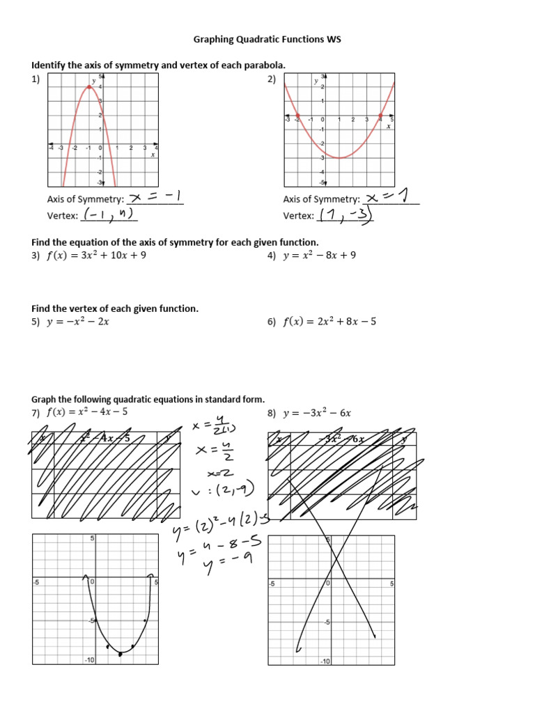 Graphing Quadratic Functions in Standard Form WS | PDF