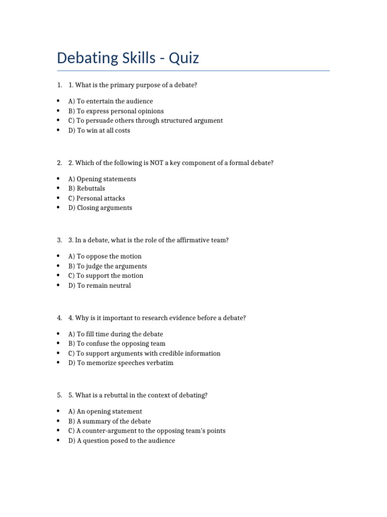 Essential Debating Skills Quiz | PDF