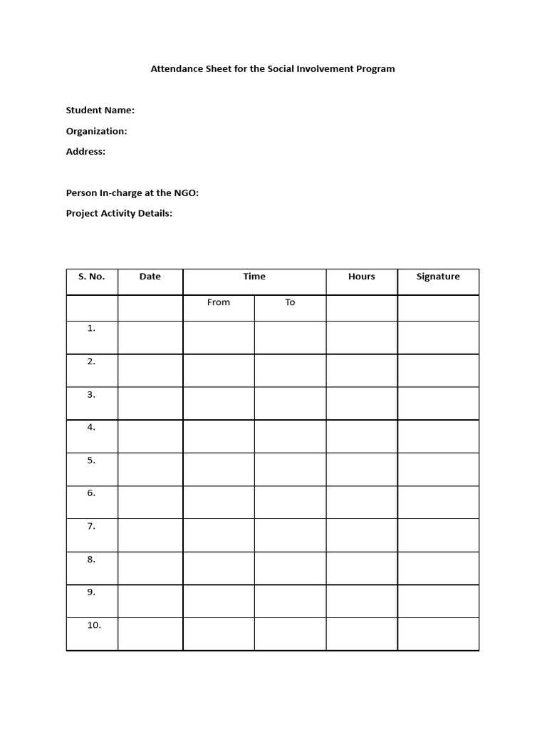 SIP Attendance Sheet Template | PDF