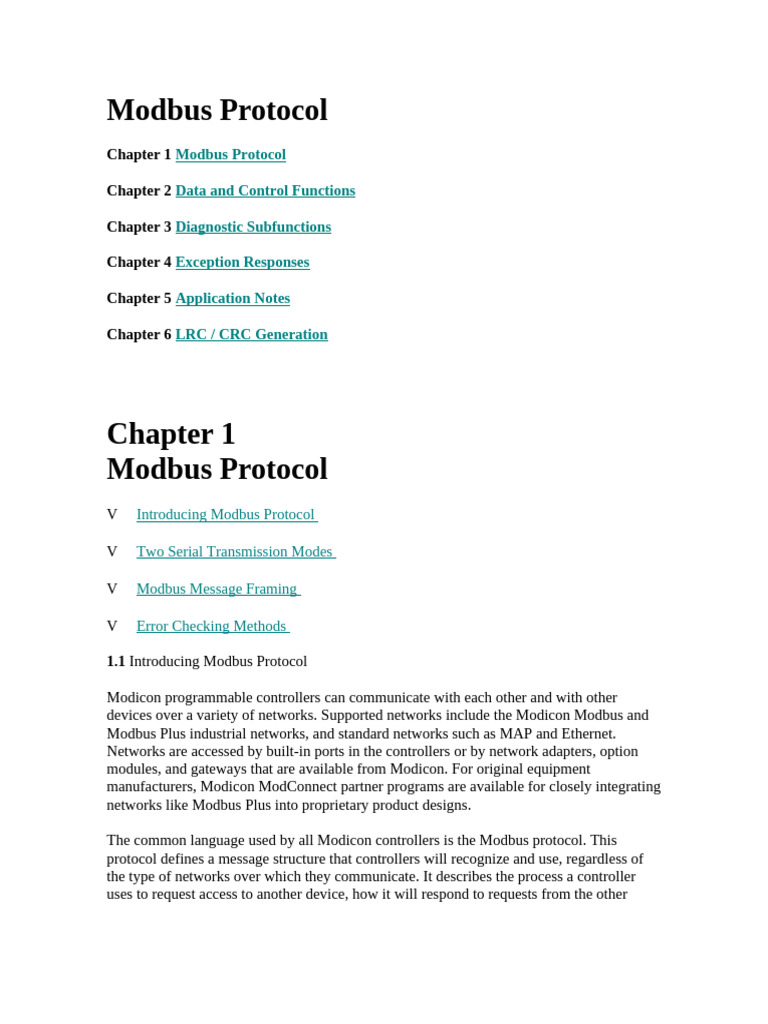 Modbus Protocol Overview and Functions | PDF | Computer Network | Error ...